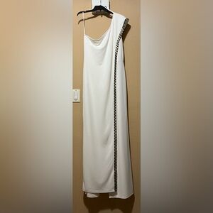 Womens one shoulder ivory draped jumpsuit. NWOT